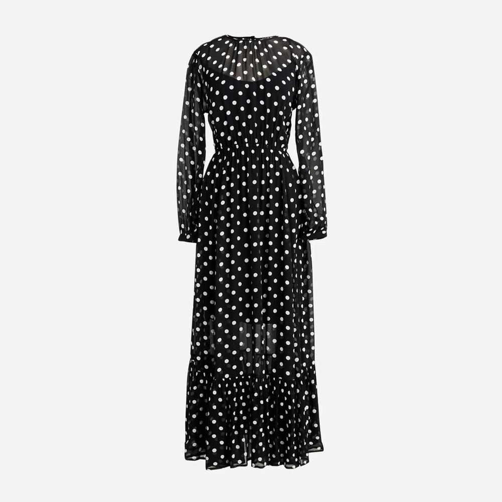 J crew Long-sleeve chiffon midi dress in dot print NWT